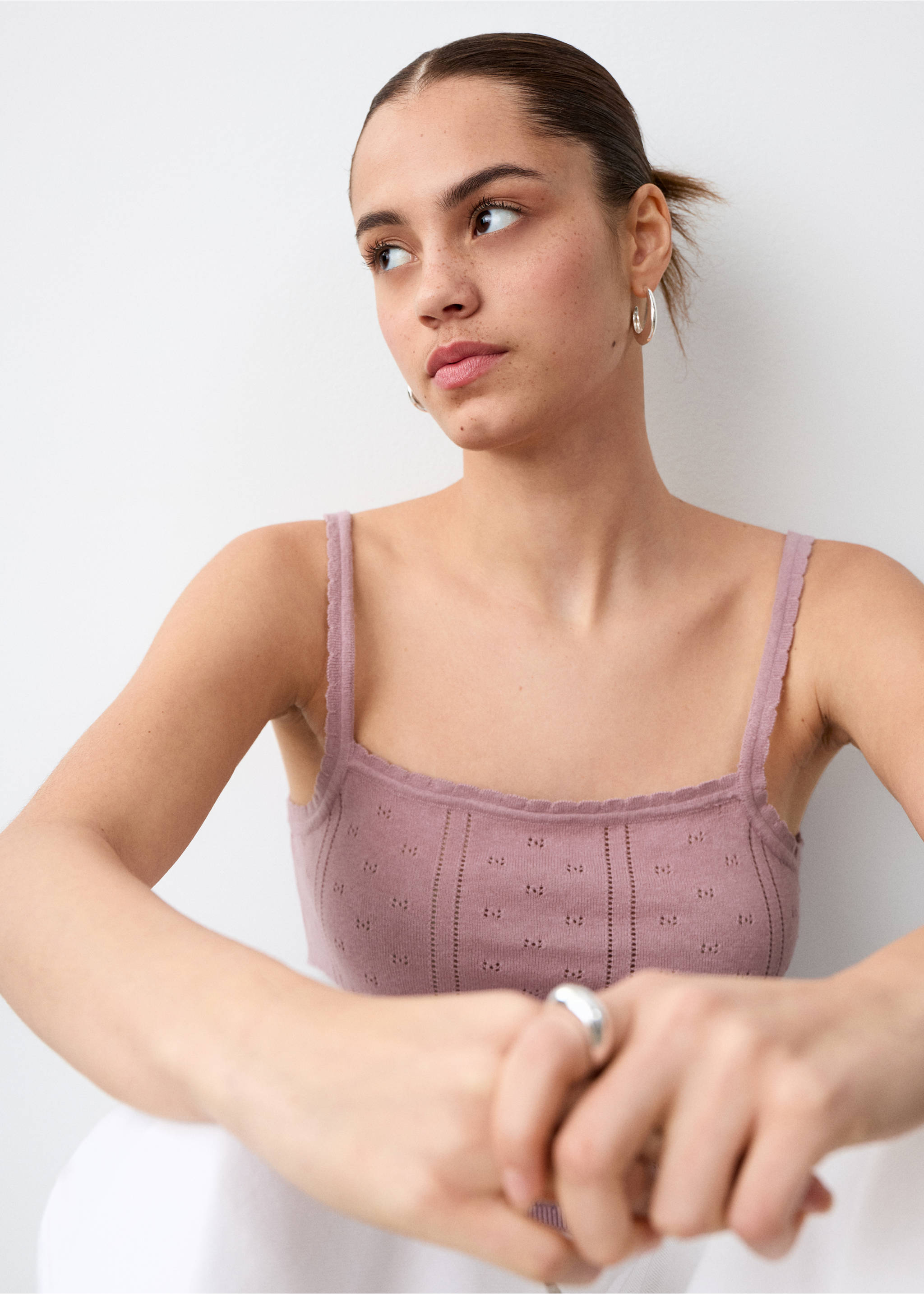 Openwork knit top - Details of the article 1, Pink. Ref: 27084770-00.