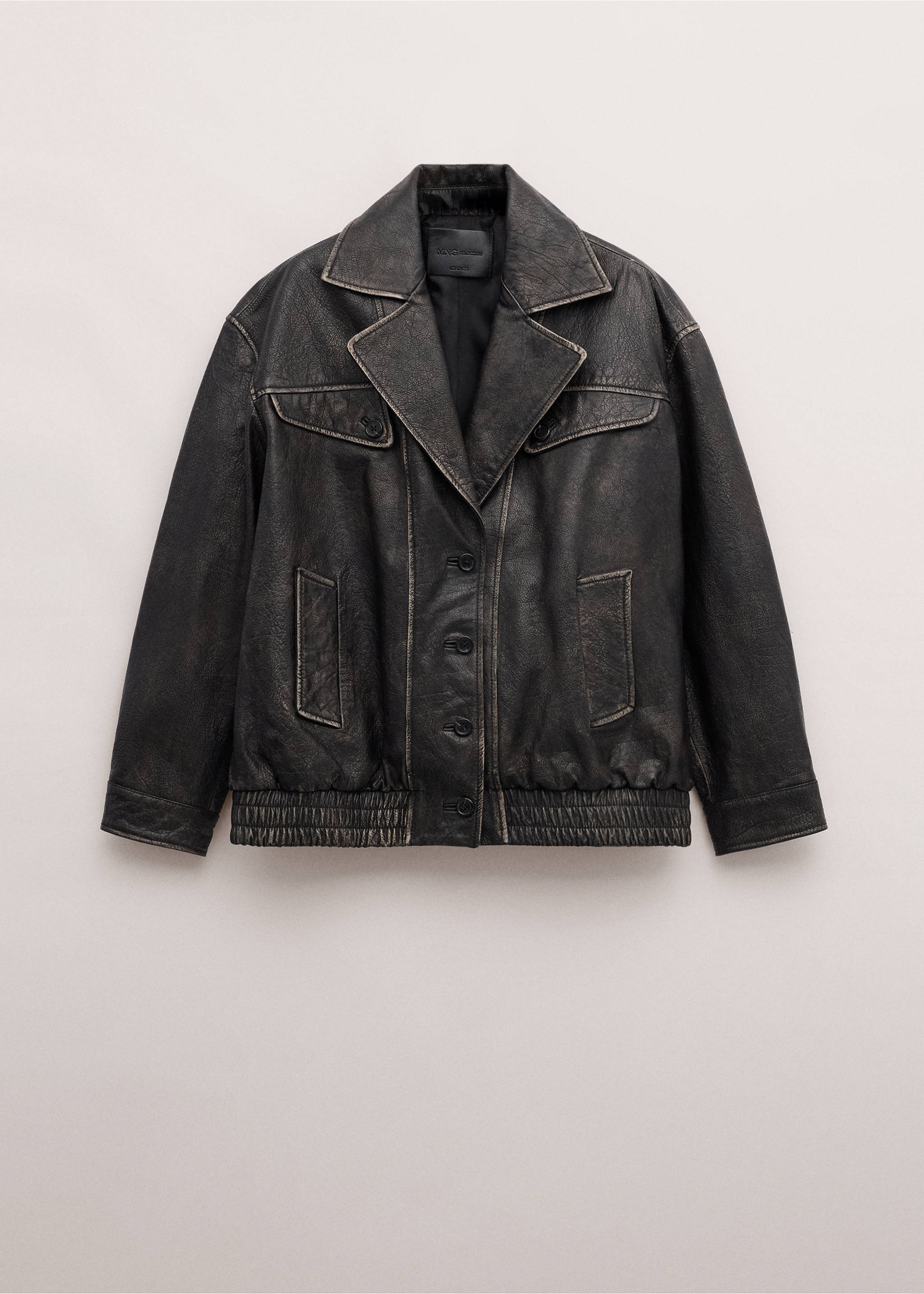 Oversized leather jacket with lapels - Article without model, Brown. Ref: 27084772-00.
