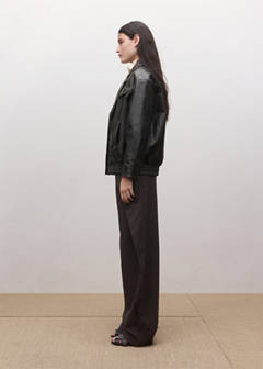 Oversized leather jacket with lapels — Brown 13