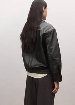 Oversized leather jacket with lapels — Brown 19