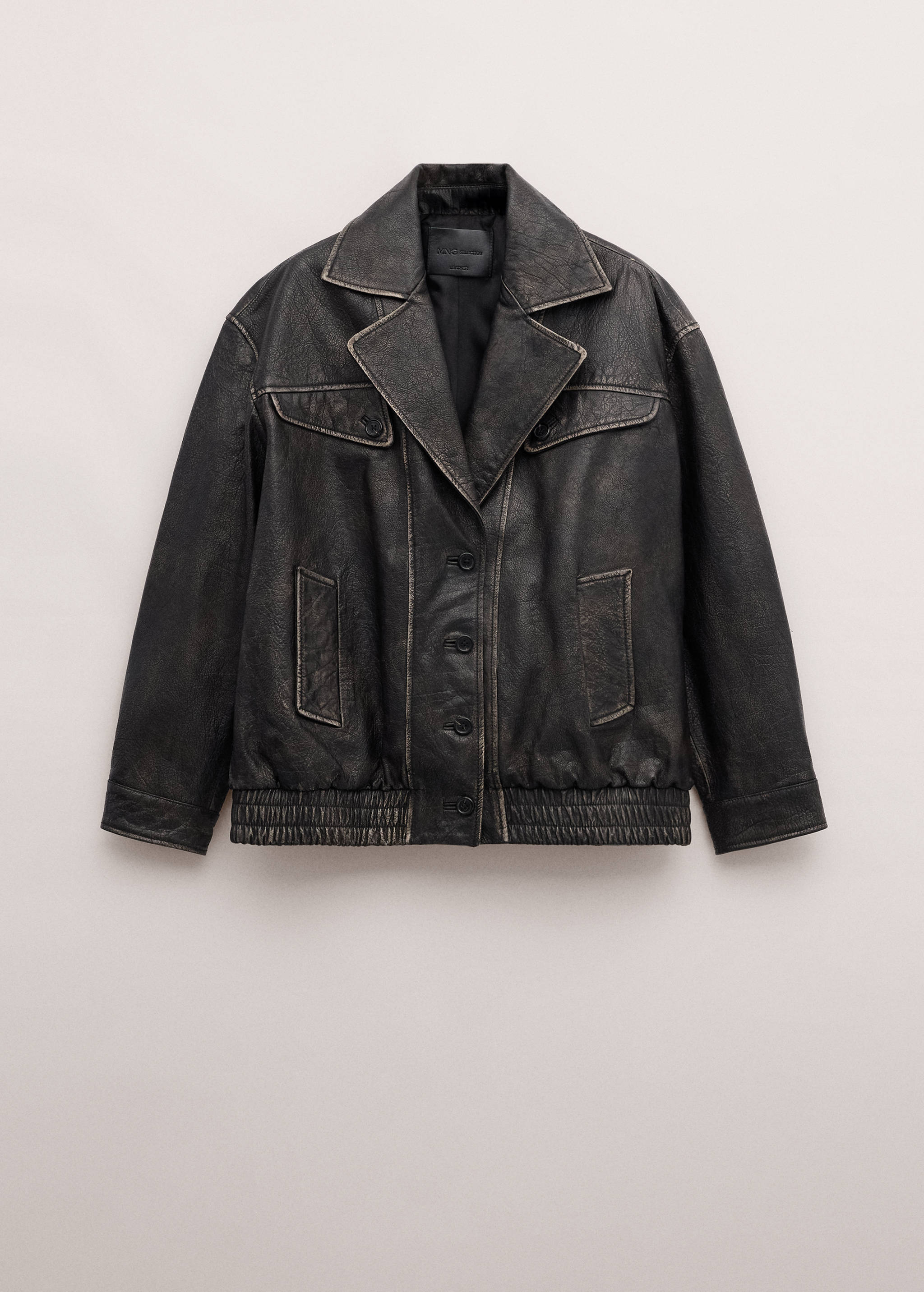 Oversized leather jacket with lapels - Article without model