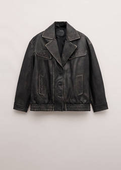 Oversized leather jacket with lapels — Brown 21