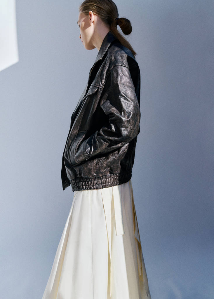 Oversized leather jacket with lapels — Brown