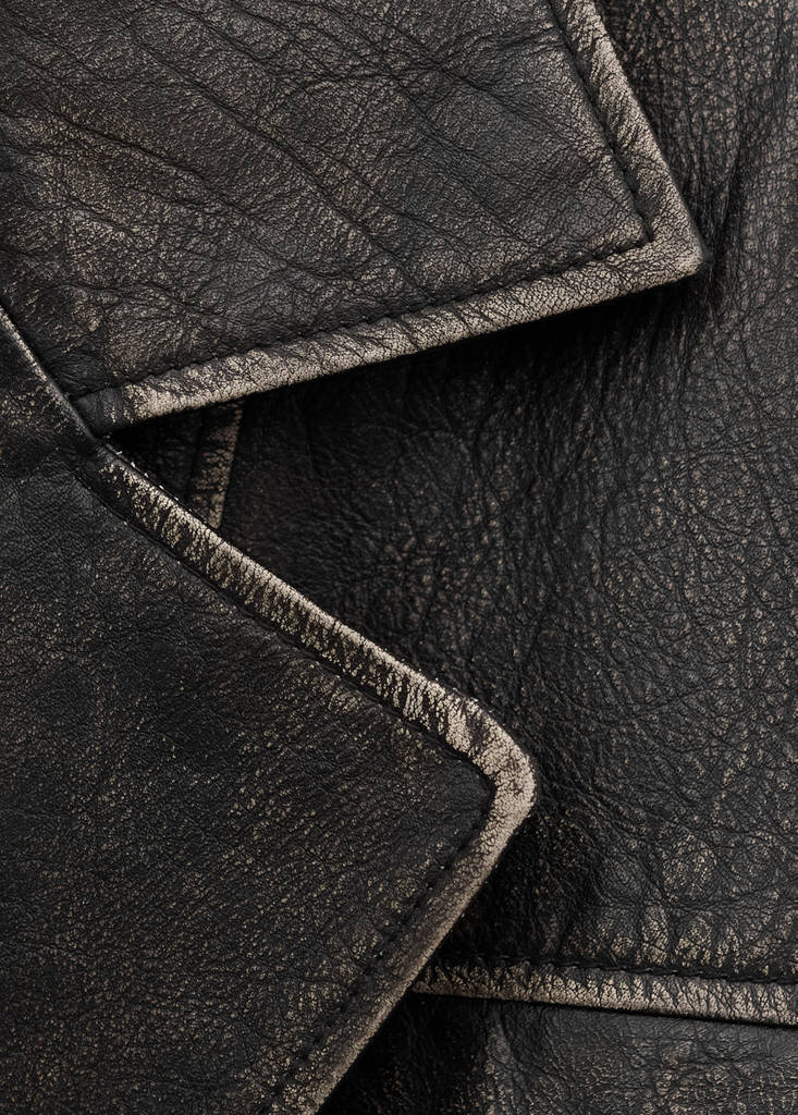 Oversized leather jacket with lapels — Brown