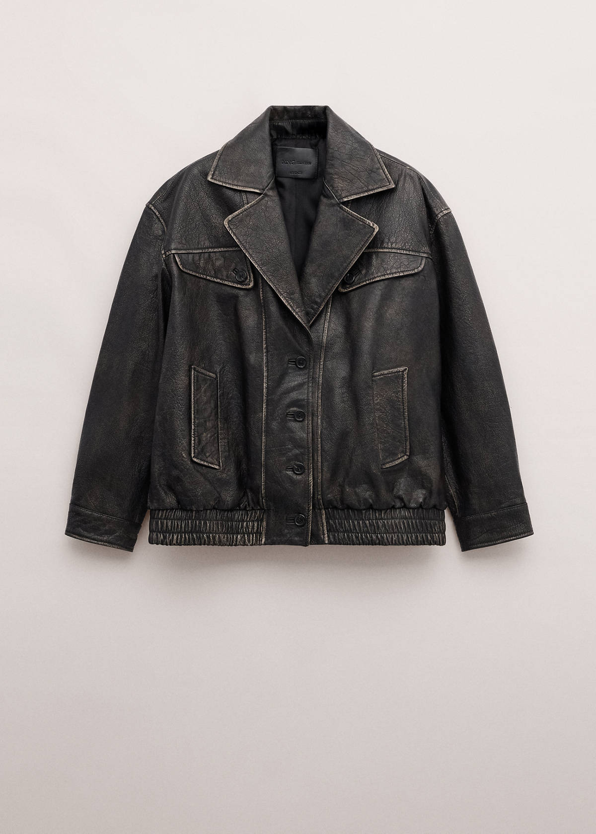 Oversized leather jacket with lapels — Brown