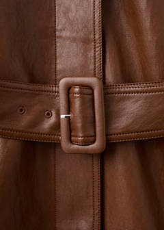 Long faux-leather trench coat with belt — Brown 9