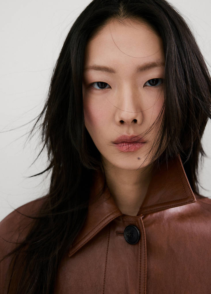 Long faux-leather trench coat with belt — Brown
