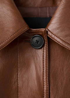 Long faux-leather trench coat with belt — Brown 15