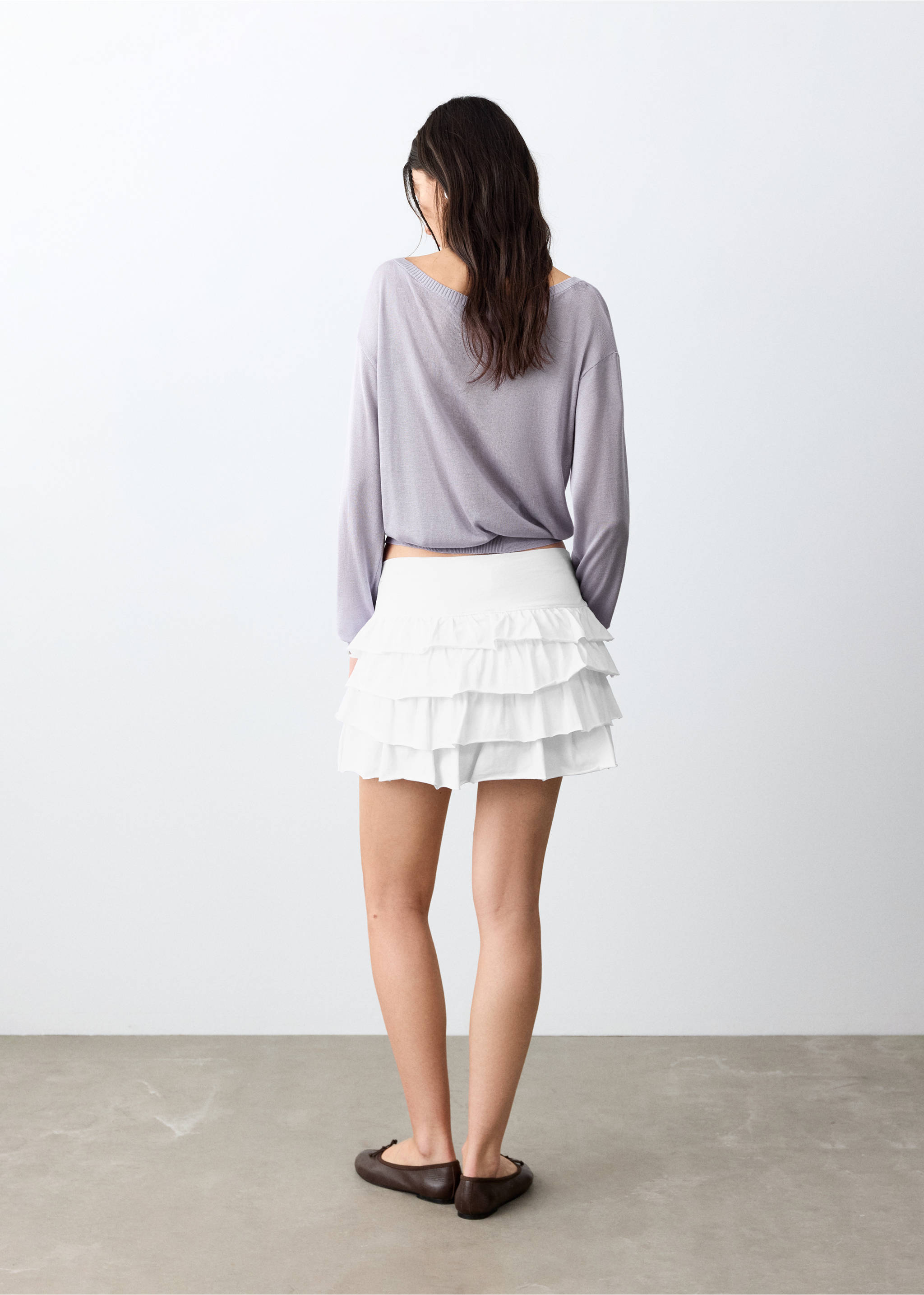 Jupe courte à volants - Verso de l’article, Blanc cassé. Ref: 27084776-00.