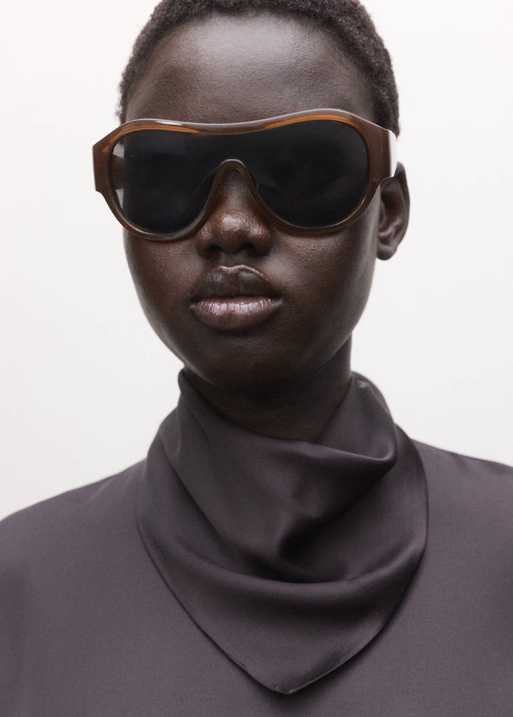 Satin blouse with a turtleneck — Brown
