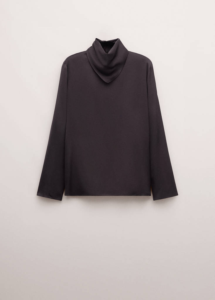 Satin blouse with a turtleneck — Brown