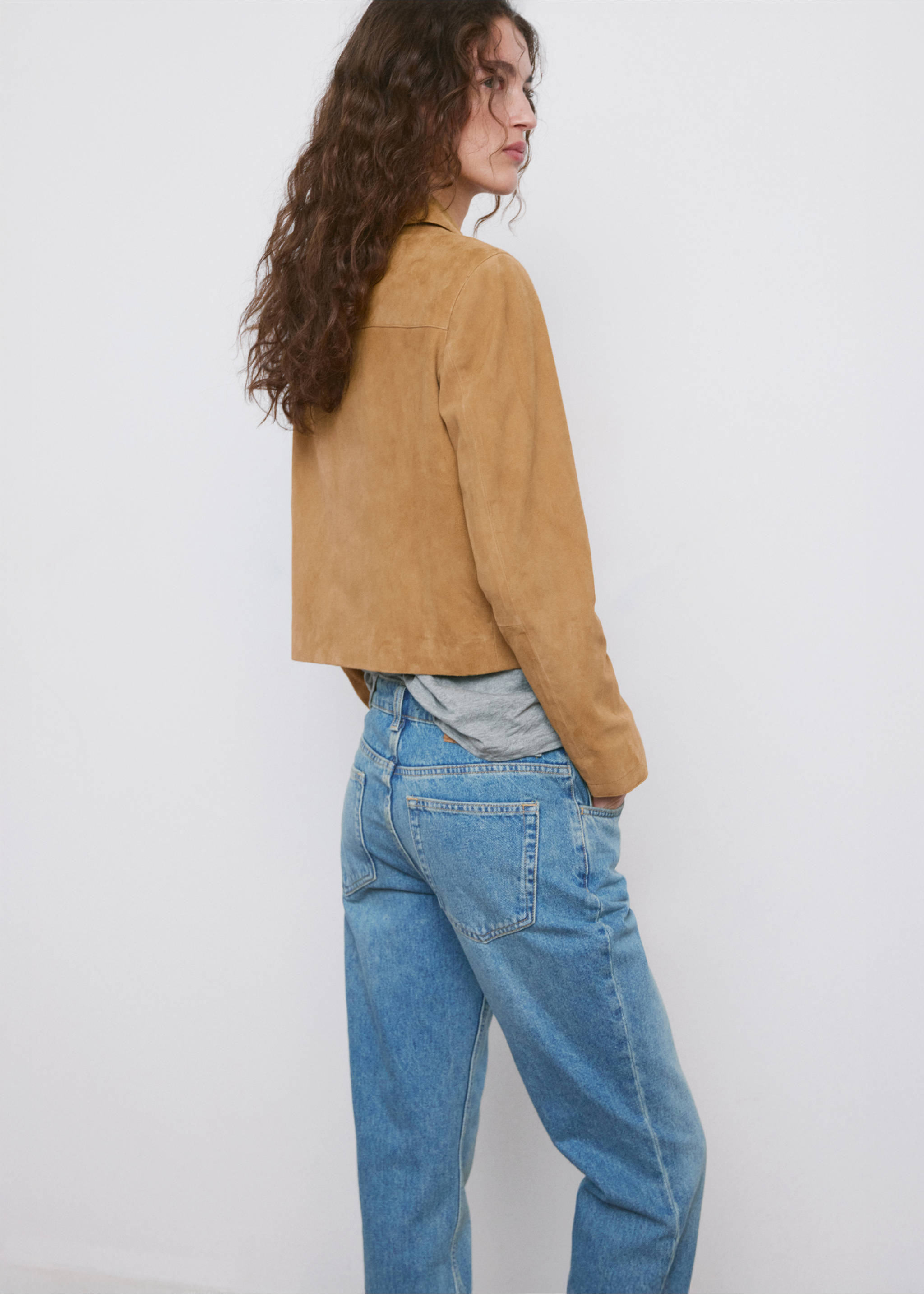 Chest-pocket suede jacket - Reverse of the article, Ochre. Ref: 27084788-00.