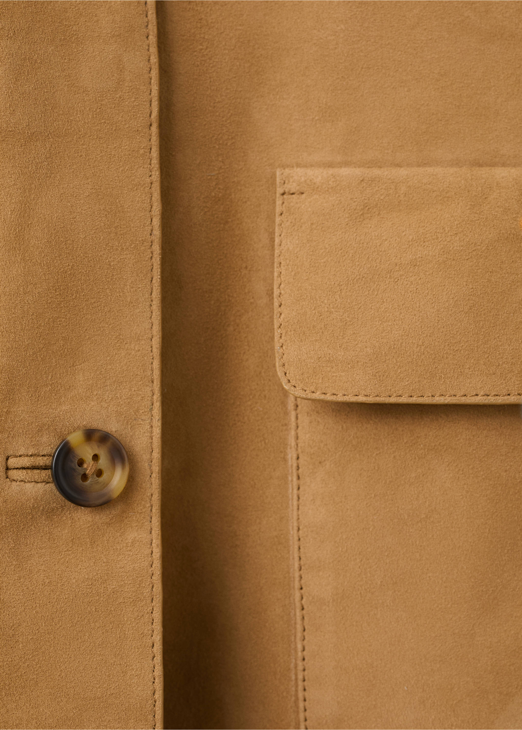 Chest-pocket suede jacket - Details of the article 0, Ochre. Ref: 27084788-00.