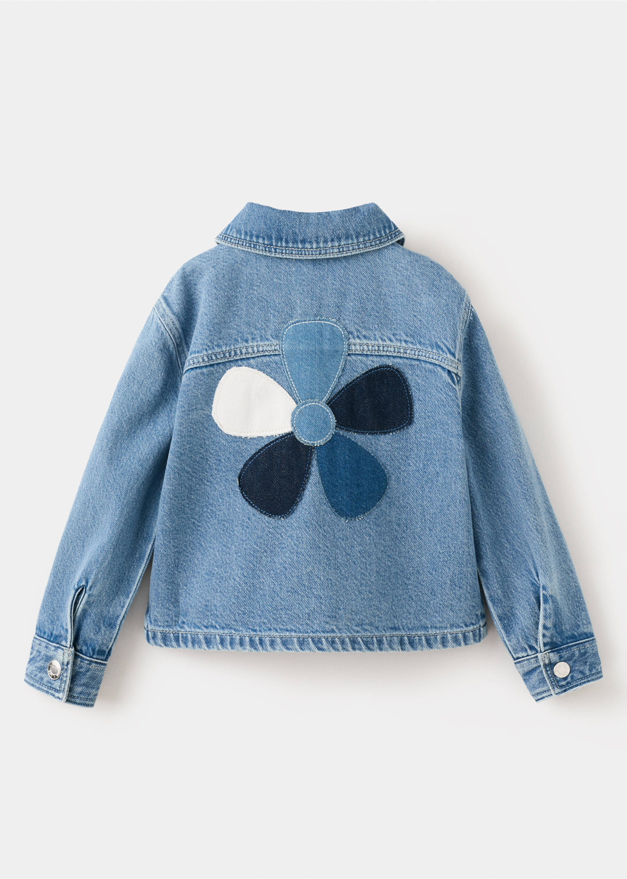 Denim jacket with floral detail - Reverse of the article, Medium Blue. Ref: 27085144-00.