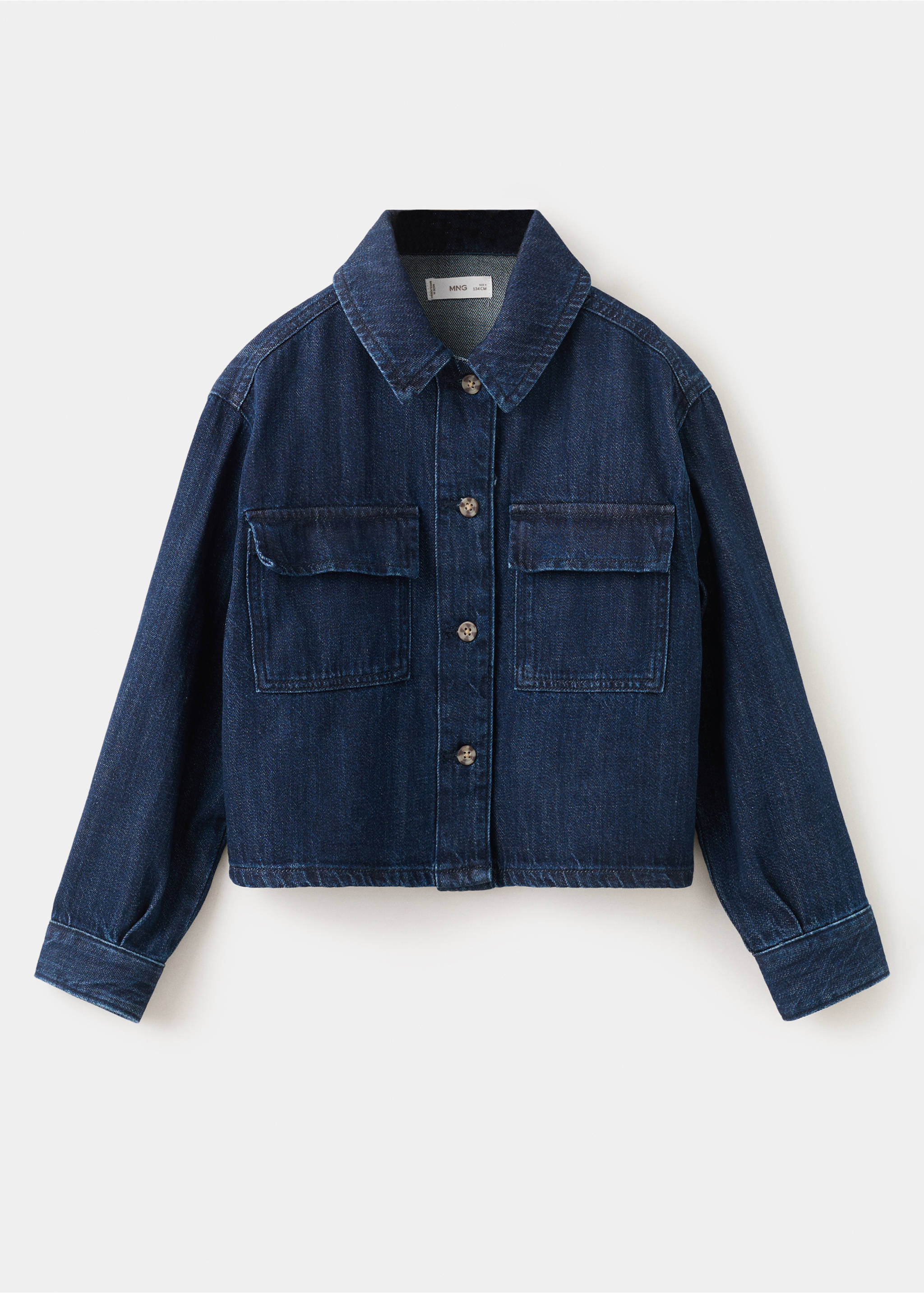 Chest-pocket denim shirt - Article without model, Dark Blue. Ref: 27085147-00.