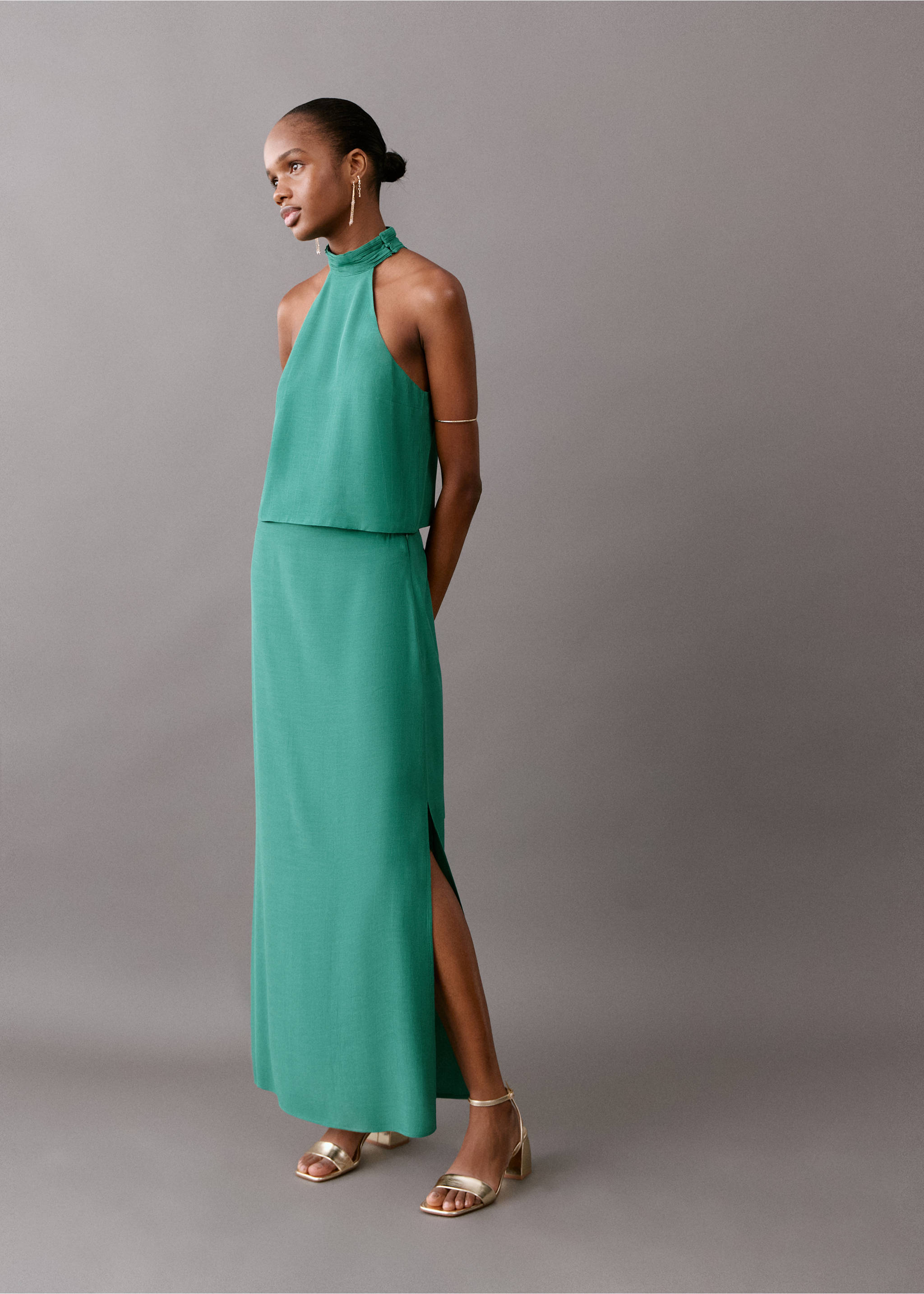 Длинная юбка с боковым разрезом - Общий план, Зеленый. Ref: 27085808-00.