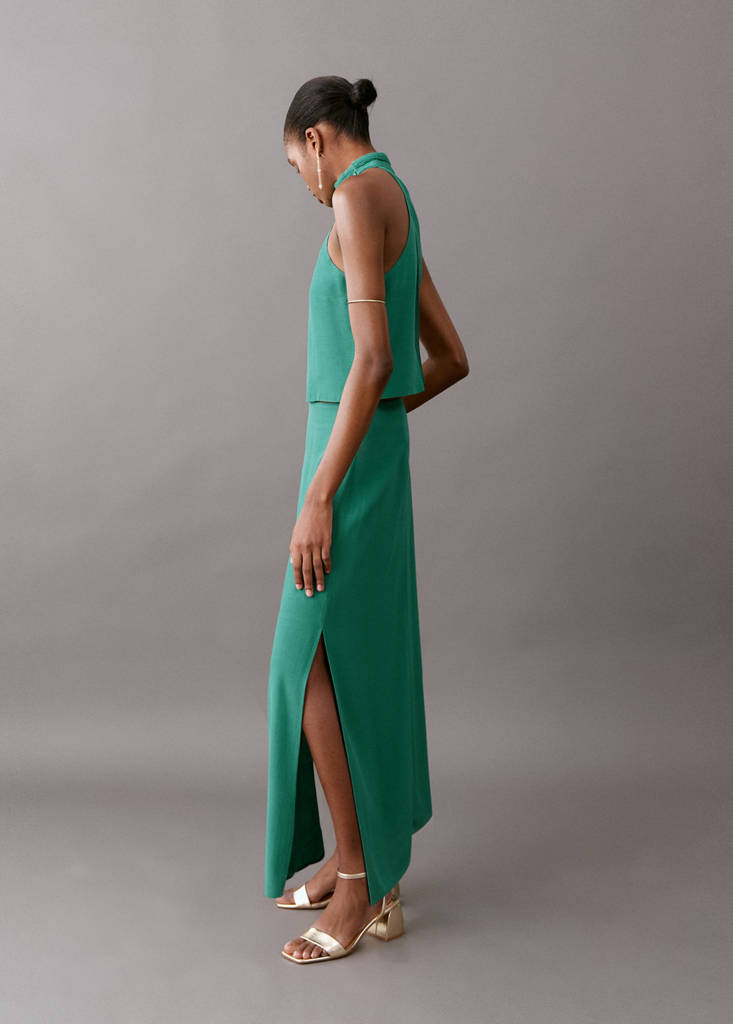 Long skirt with side slit — Green