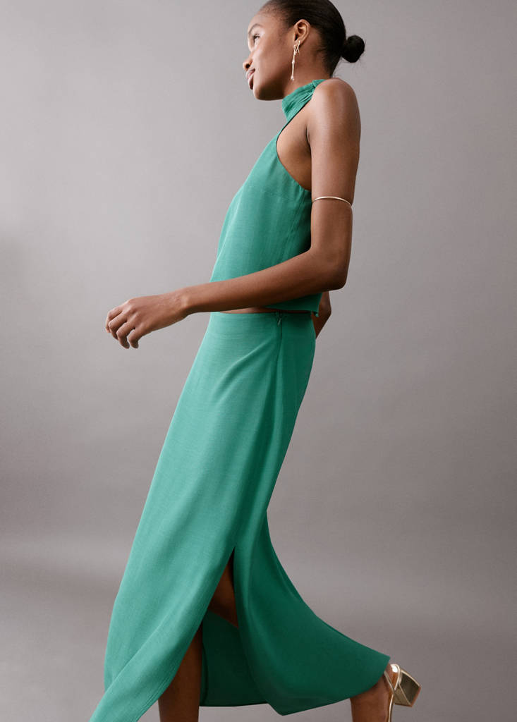 Long skirt with side slit — Green
