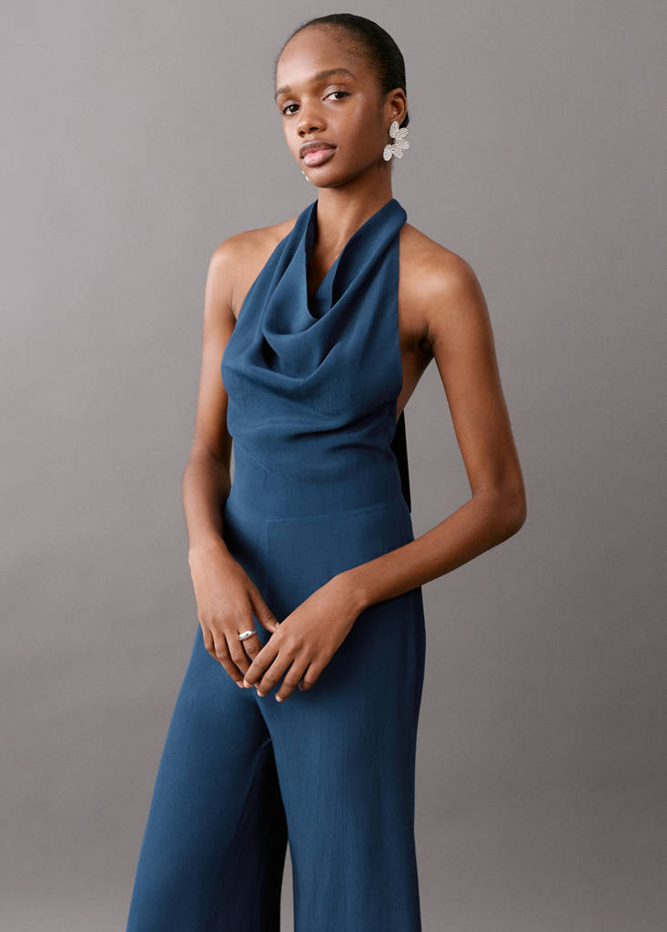 Open back halter jumpsuit — Dark Navy