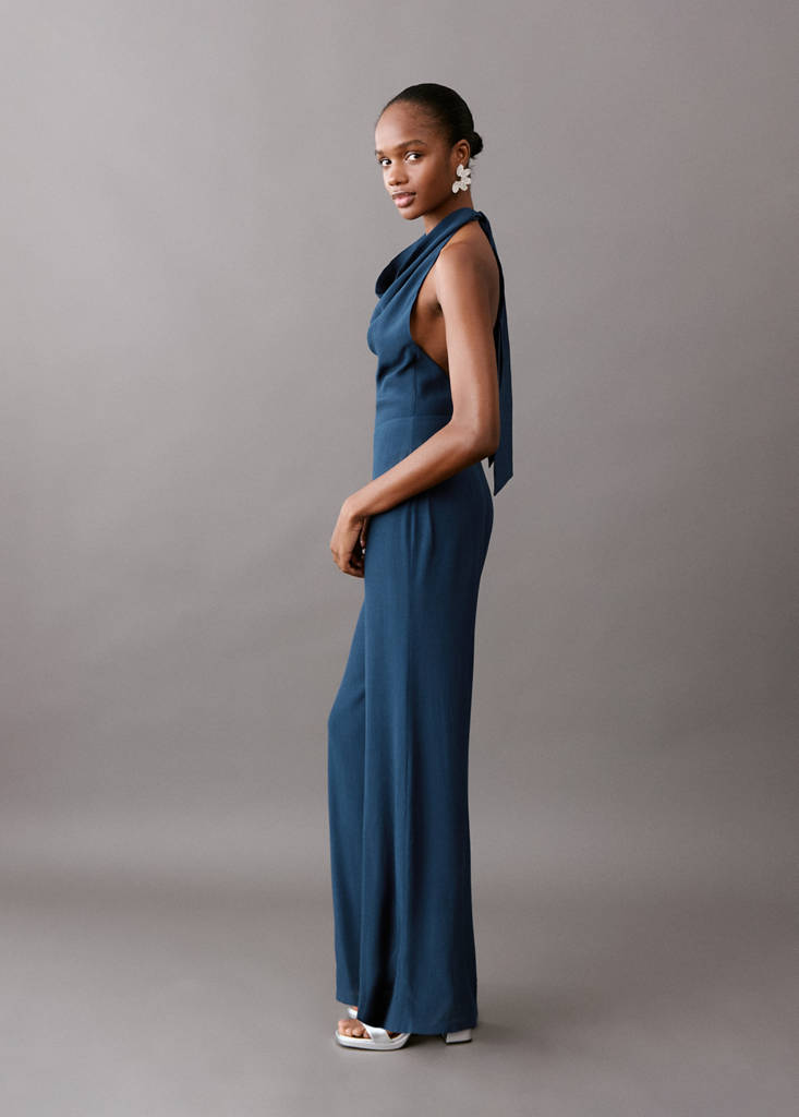 Open back halter jumpsuit — Dark Navy