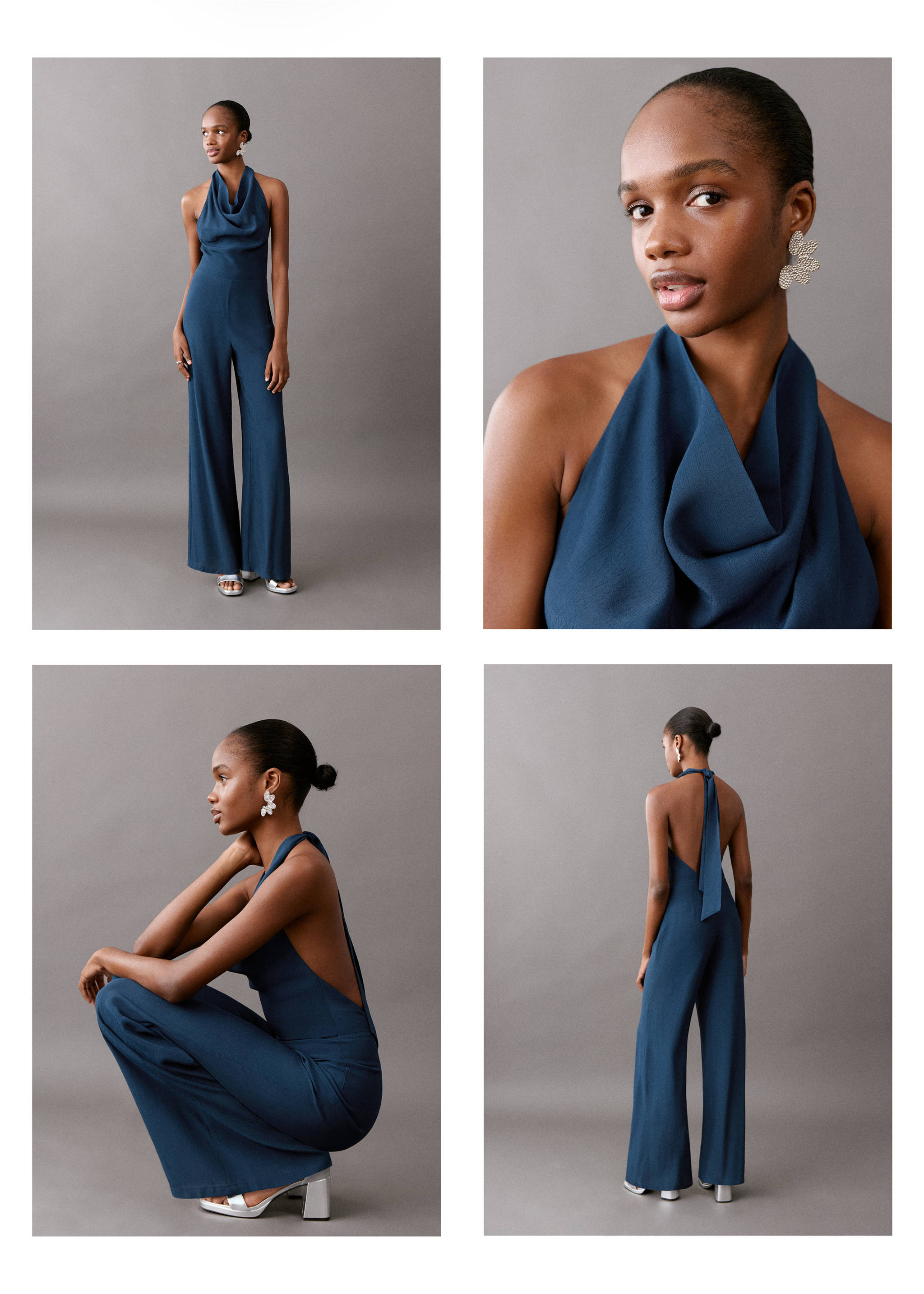 Open back halter jumpsuit - Details of the article 6, Dark Navy. Ref: 27085809-00.