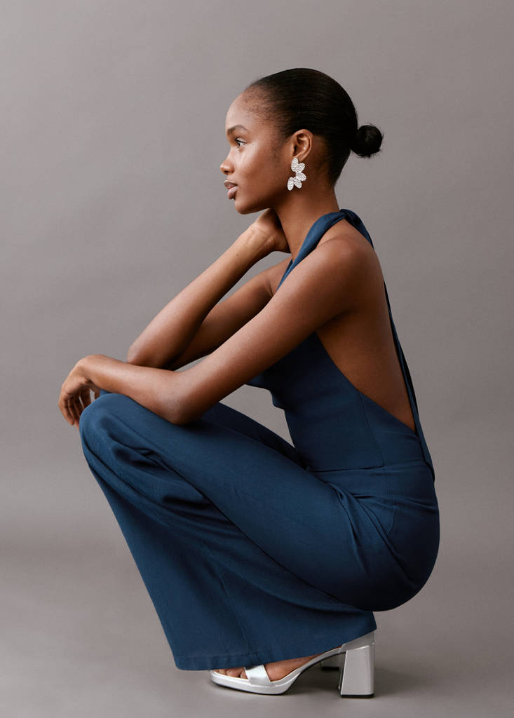 Open back halter jumpsuit — Dark Navy