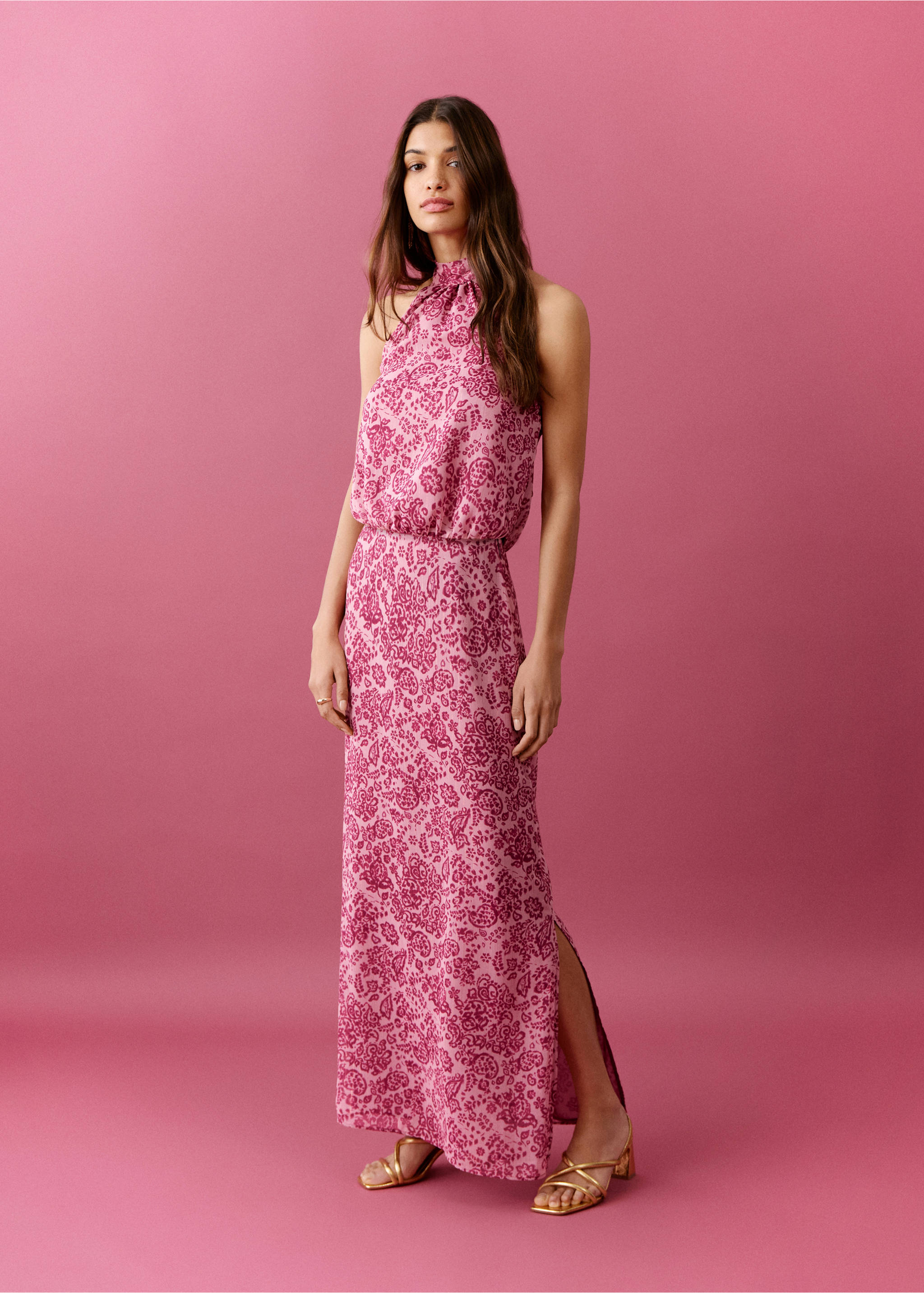 Длинная юбка с боковым разрезом - Общий план, Розовый. Ref: 27085810-00.