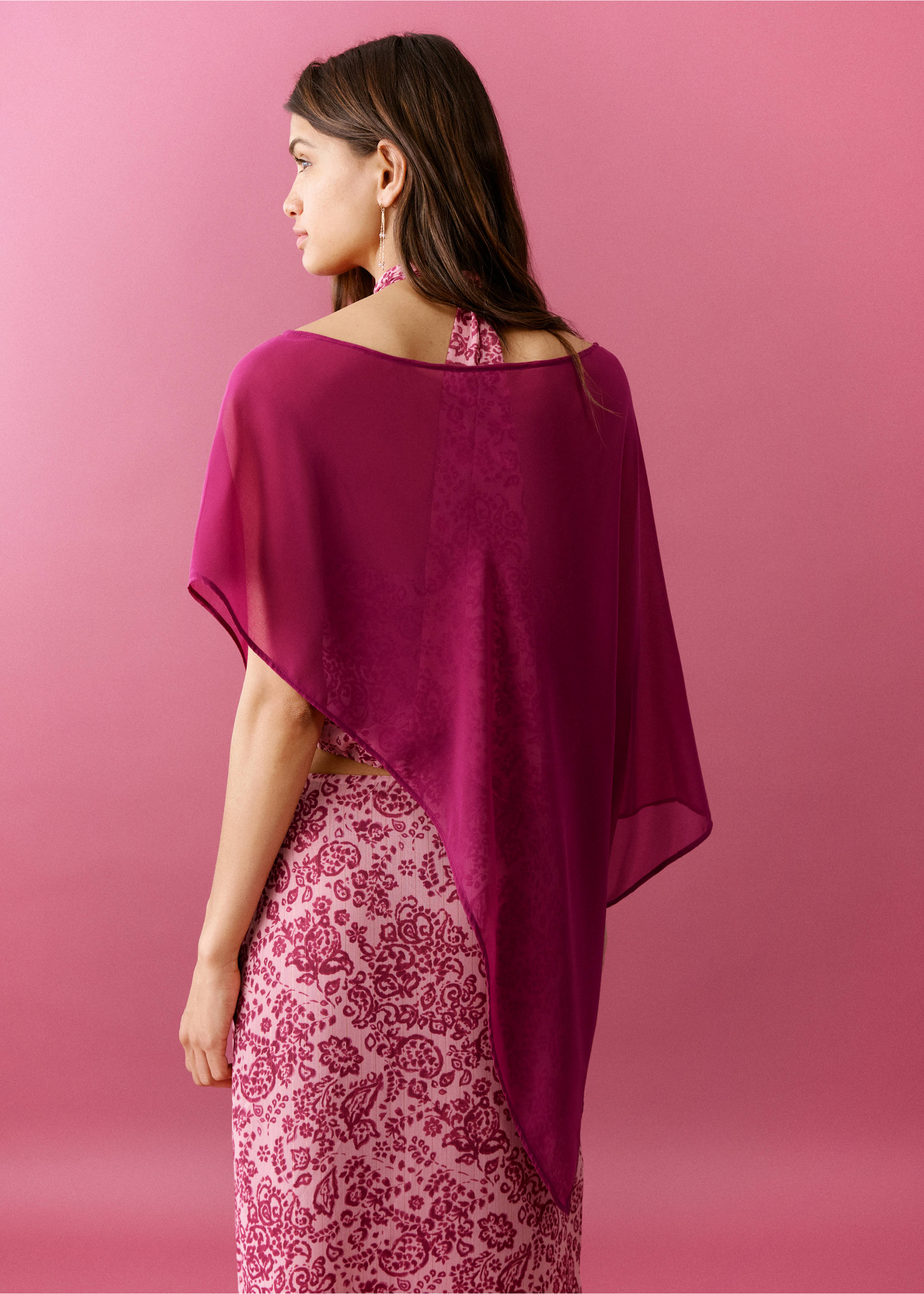 عباءة غير متماثلة بقصة انسيابية - الجهة الخلفية للمنتج, وردي. Ref: 27085811-00.