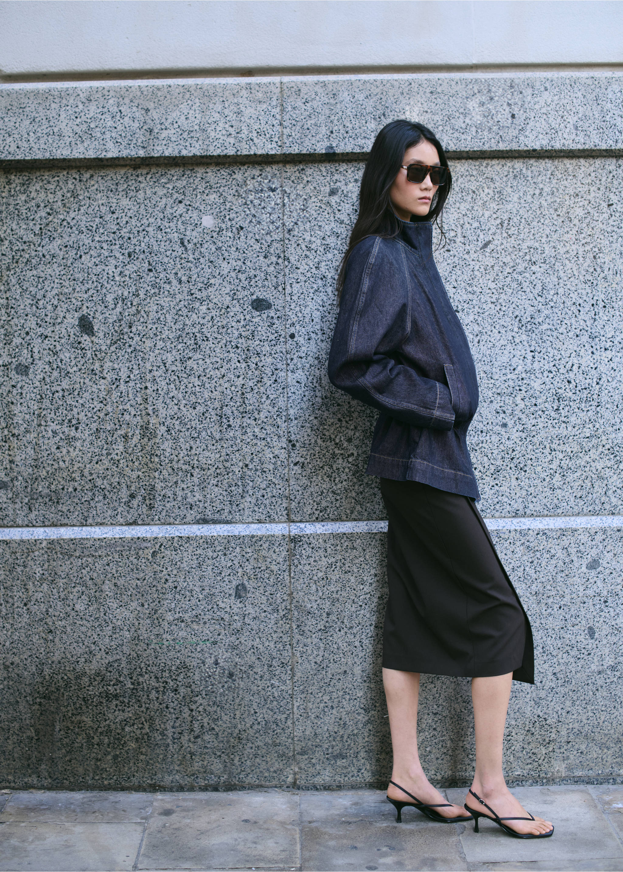 Drawstring waist denim parka - Details of the article 1, Open Blue. Ref: 27085818-00.