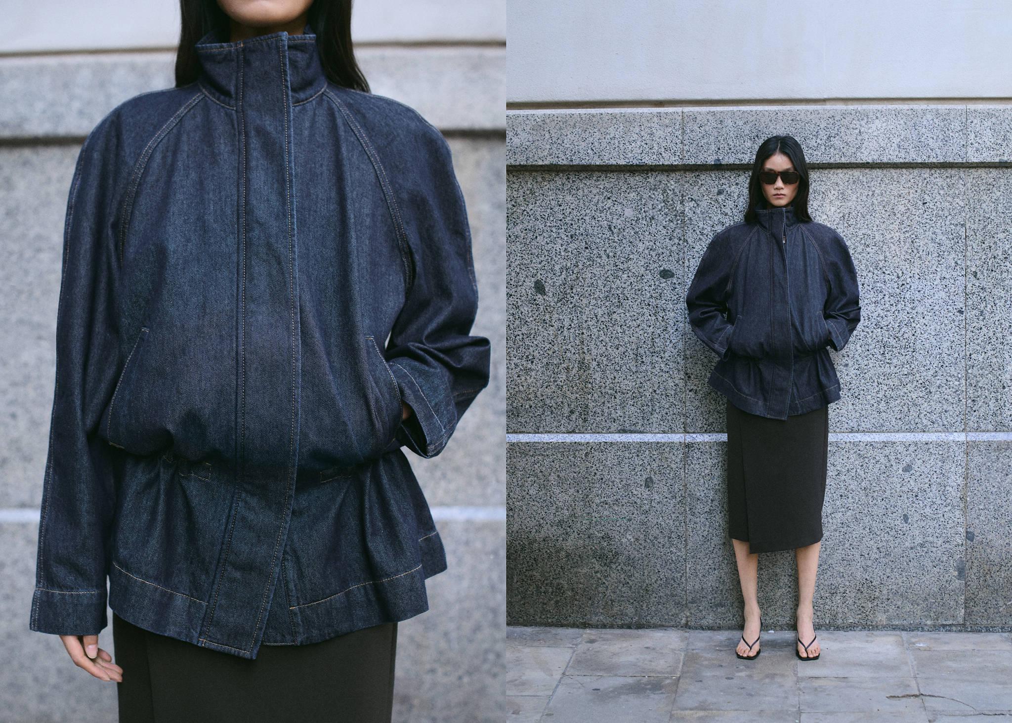 Drawstring waist denim parka - Panoramic plane