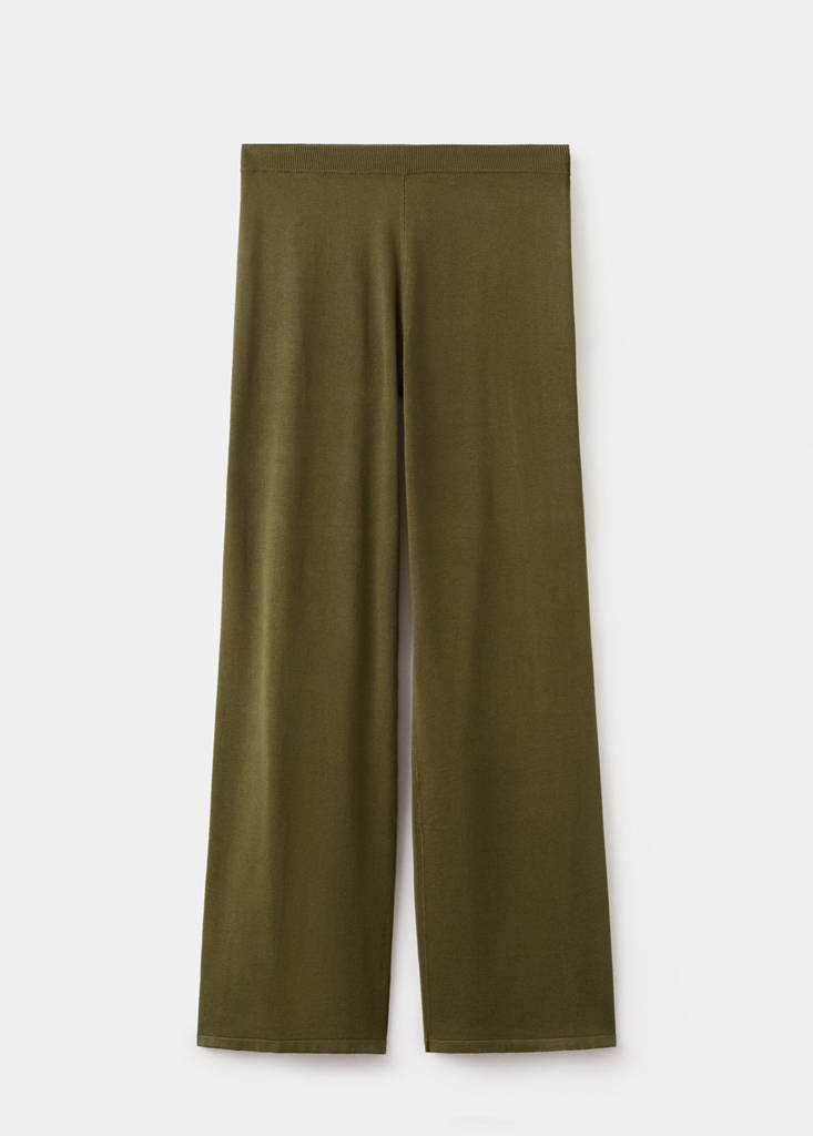 Fine-knit straight-fit trousers — Khaki