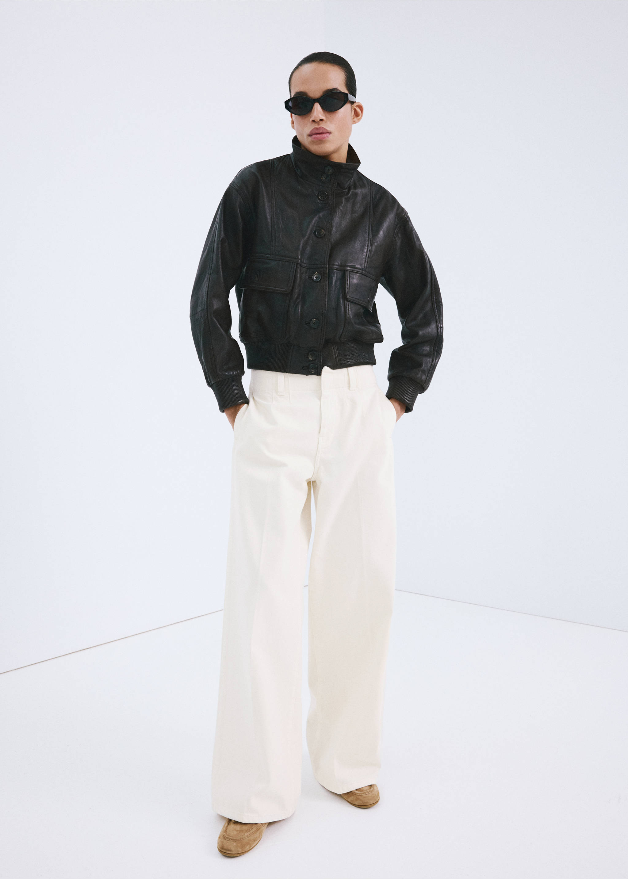 Texans wide leg tir mitjà - Pla general, Blanc trencat. Ref: 27085822-00.