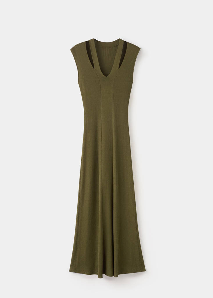 Fine-knit flared dress — Khaki