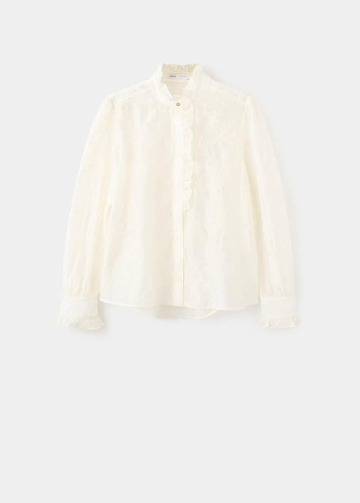 Lyocell blouse with floral embroidery — Ecru