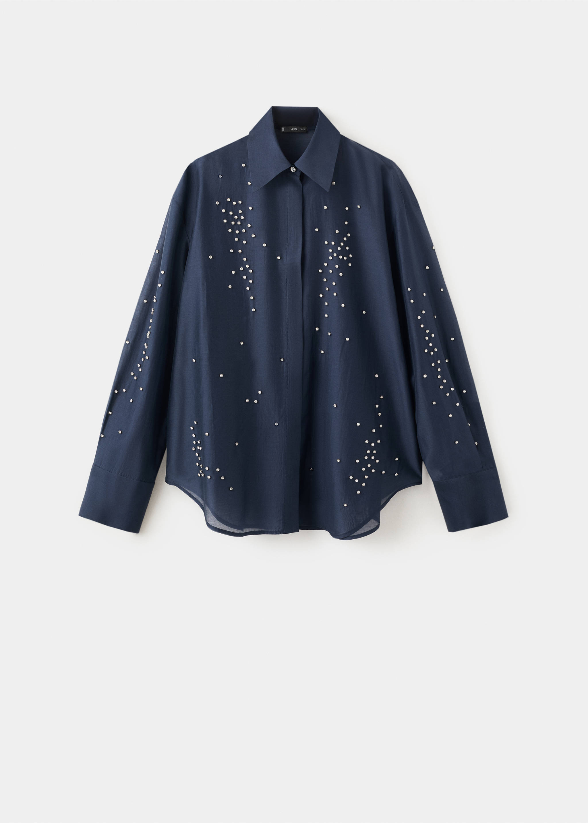 เสื้อเชิ้ตผ้าไลโอเซลล์ประดับเพชร - สินค้าที่ไม่มีแบบ, สีกรมท่า. Ref: 27085825-00.