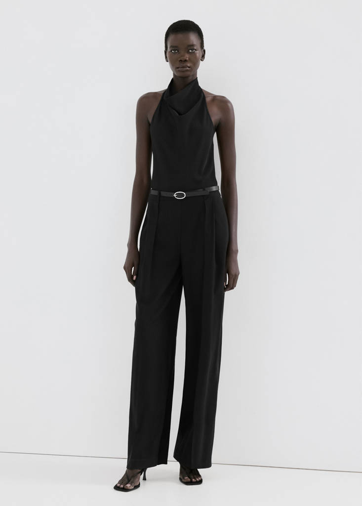 Halter neck jumpsuit with combined detailing — Black