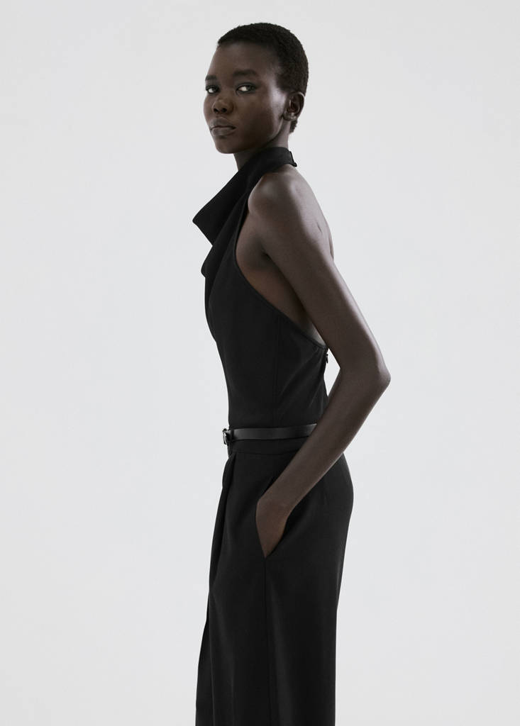 Halter neck jumpsuit with combined detailing — Black