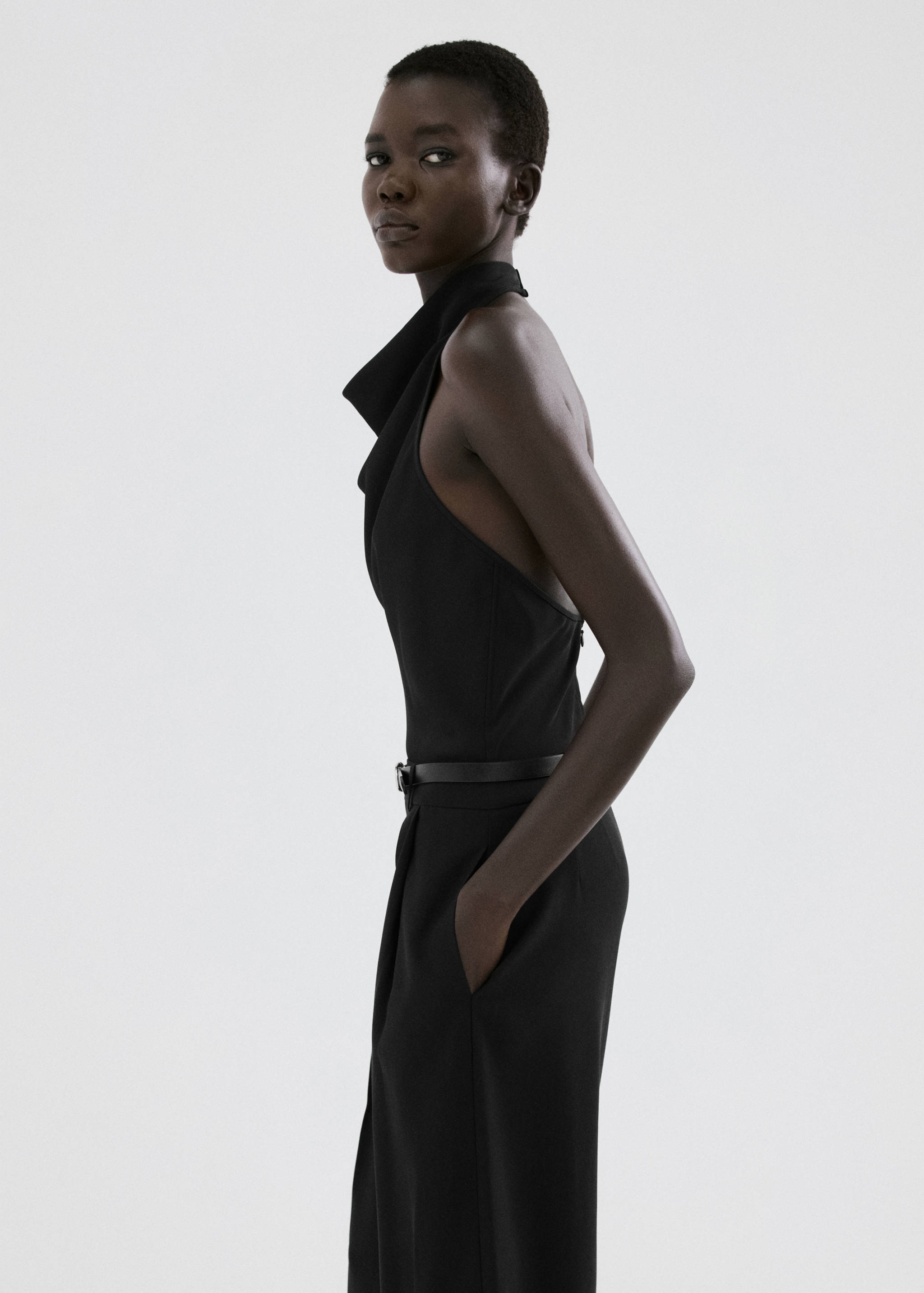 Jumpsuit met gecombineerd design en halternek - Middenvlak