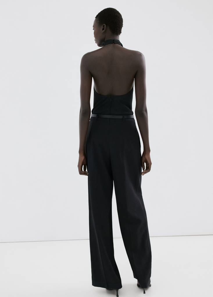 Halter neck jumpsuit with combined detailing — Black
