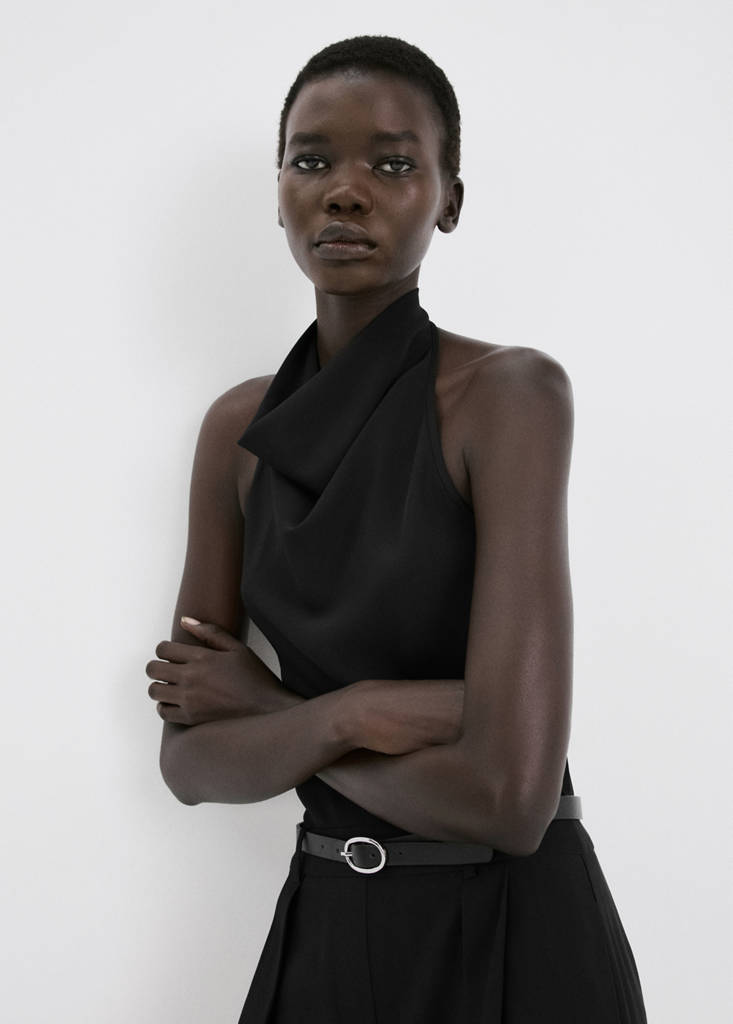 Halter neck jumpsuit with combined detailing — Black