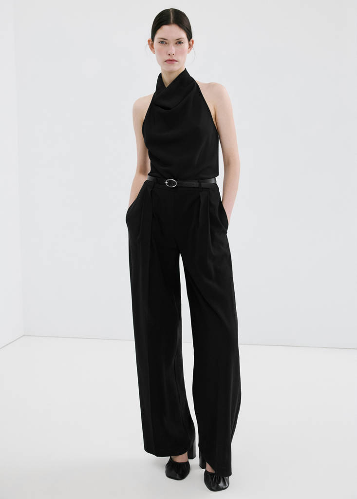Halter neck jumpsuit with combined detailing — Black