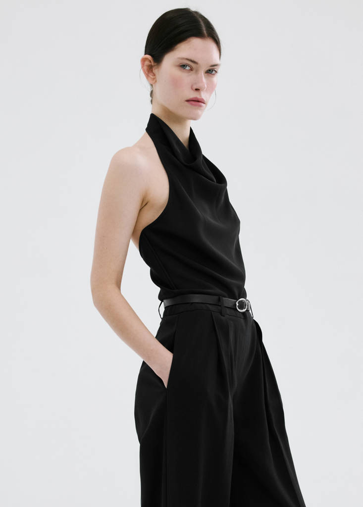 Halter neck jumpsuit with combined detailing — Black