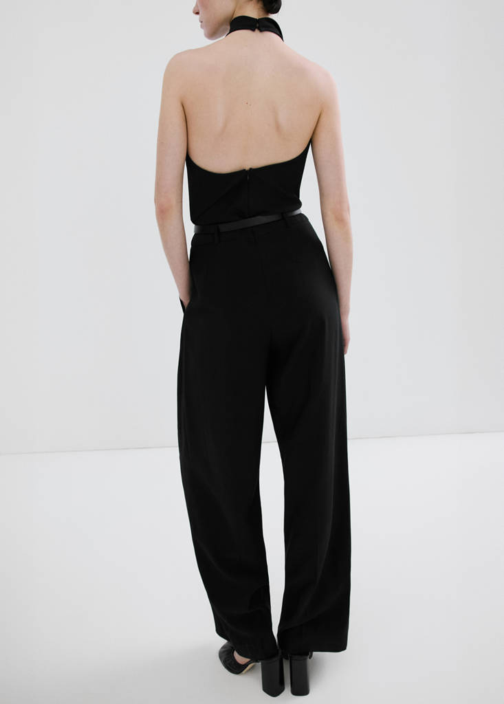 Halter neck jumpsuit with combined detailing — Black
