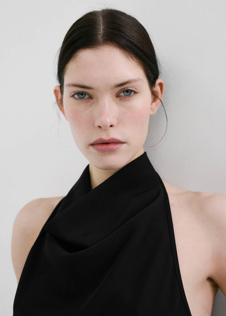 Halter neck jumpsuit with combined detailing — Black