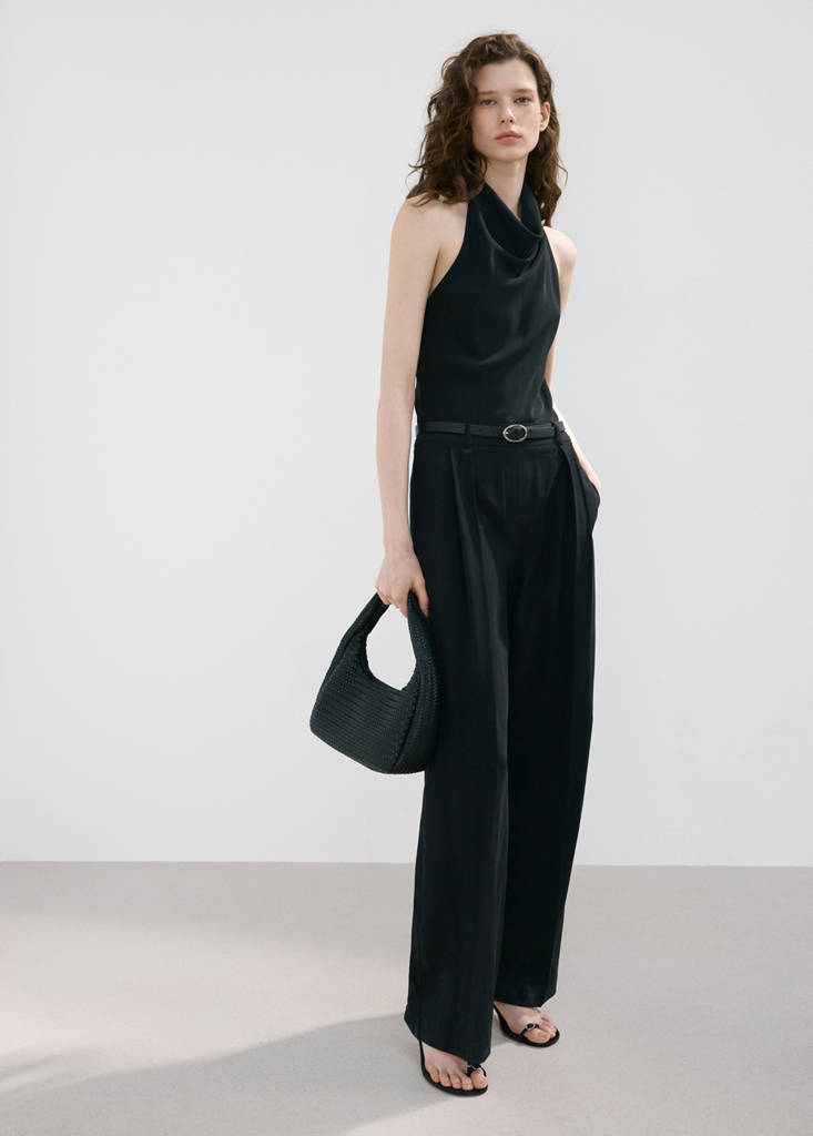 Halter neck jumpsuit with combined detailing — Black