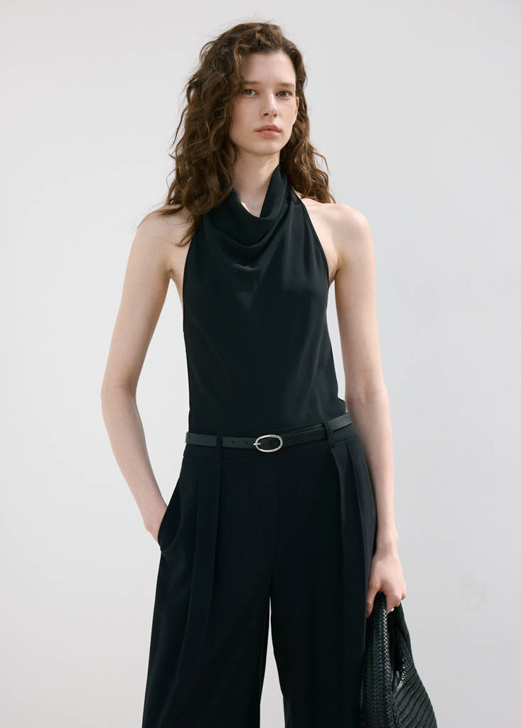Halter neck jumpsuit with combined detailing — Black