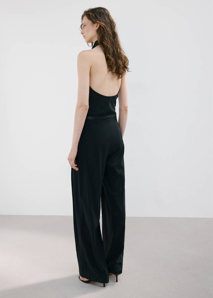 Halter neck jumpsuit with combined detailing — Black