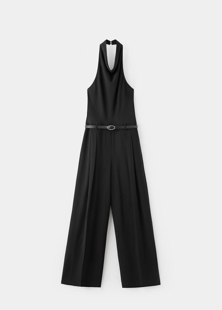 Halter neck jumpsuit with combined detailing — Black