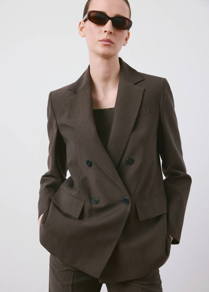 Straight-fit lyocell suit jacket — Chocolate