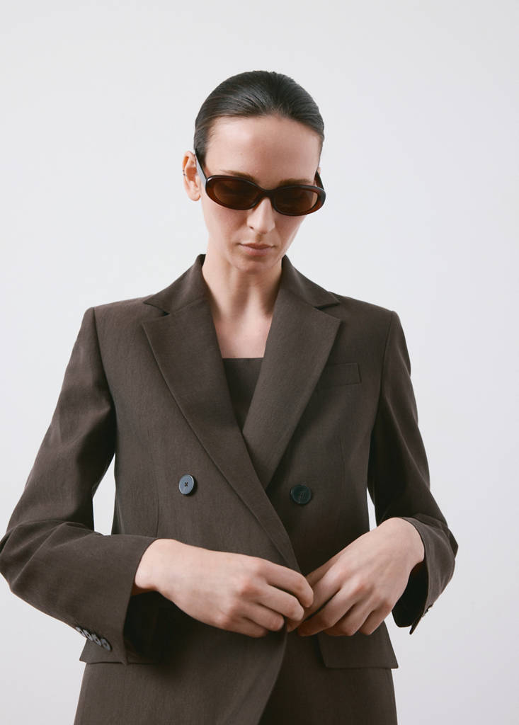 Straight-fit lyocell suit jacket — Chocolate